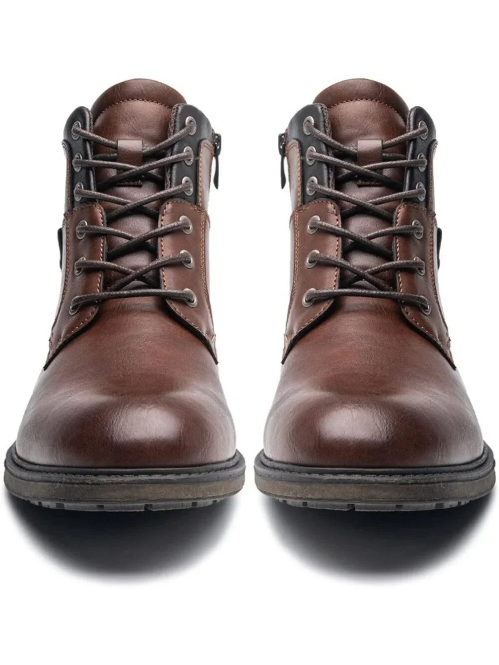 Men's Brown 1 Oxford Boots Buckle Casual Men Boots Lace-Up Side Zipper